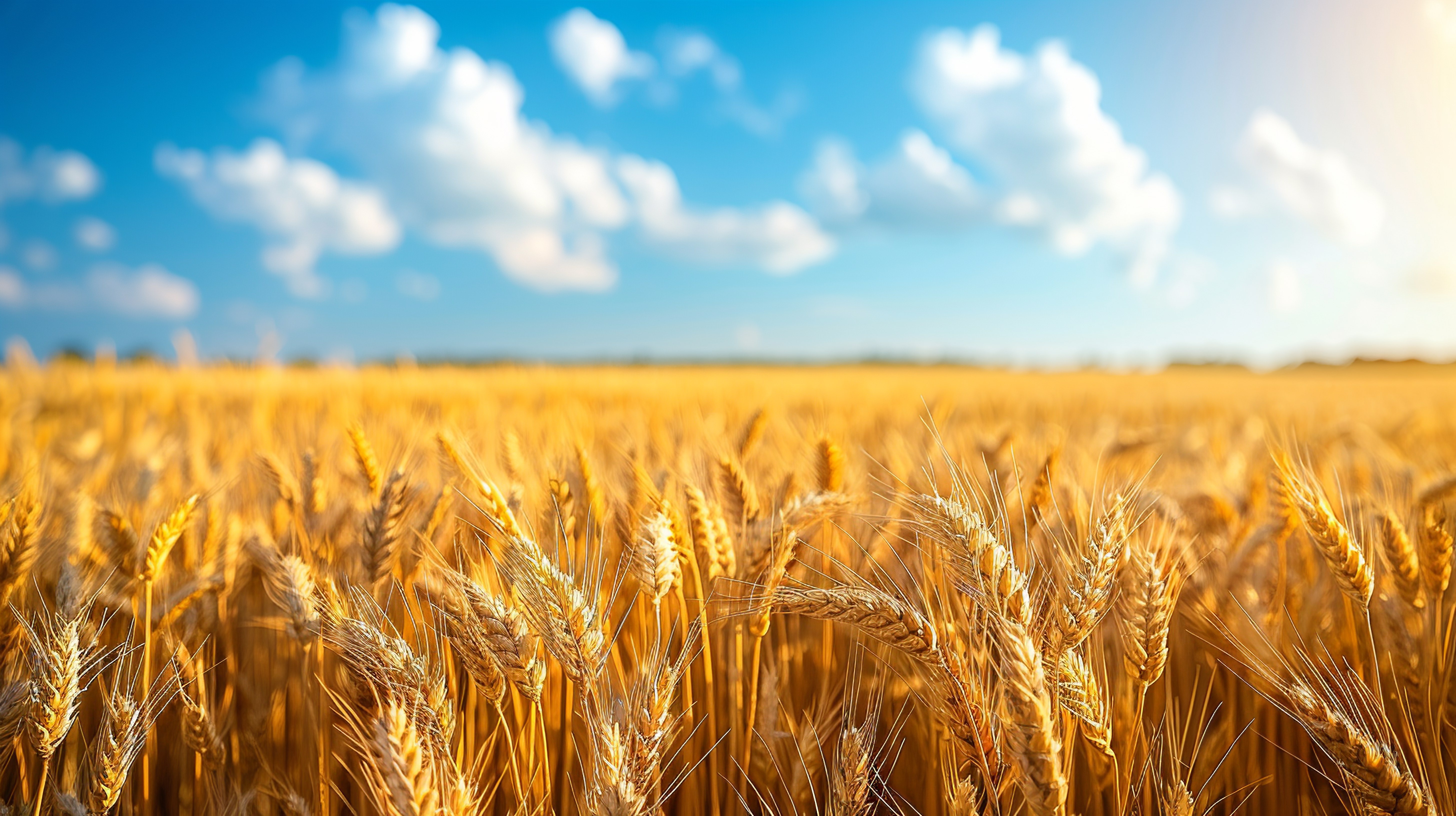 Psenicne pole a modra obloha s mraky